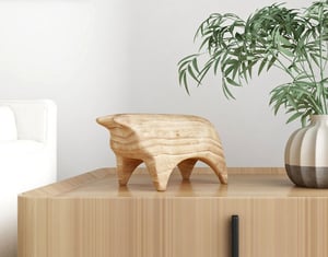 QE Home Massimo Wooden Bull Sculpture, Beige