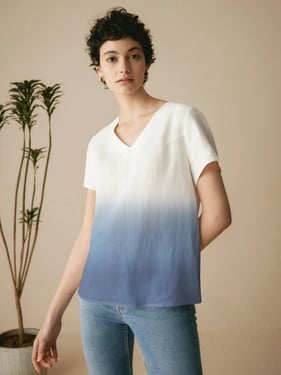 100% Linen Easy Popover V-Neck Boxy Top DAWN - Midnight Blue / XXL