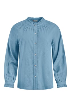Weird Fish Donna Frilly Edge Cotton Dobby Shirt Lake Blue Size 8