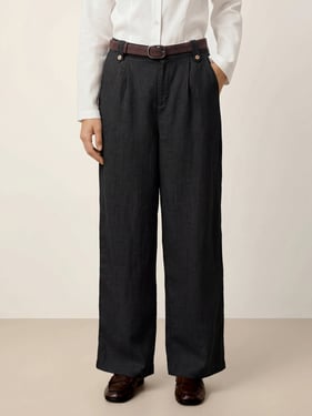 Linen-Lyocell Wide Leg Elastic Waist Pants AISLING - Charcoal Black / XXL