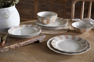 nkuku Patthar Dinnerware Set Set Of 12 | Tableware | Cream/Clay