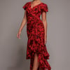 Goddiva Floral Wrap High And Low Midaxi Dress - Red
