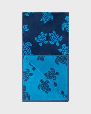 Vilebrequin - Organic Cotton Beach Towel Ronde Des Tortues Jacquard - Towel - Sand - Blue - Size OSFA