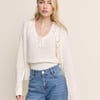 (HOLD) White Pointelle Crew Neck Cardigan
