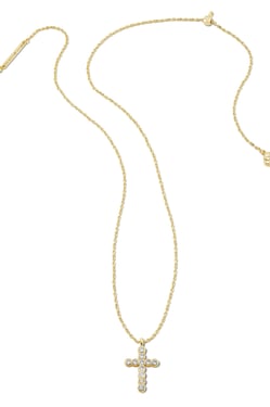 Cross Gold Pendant Necklace White CZ