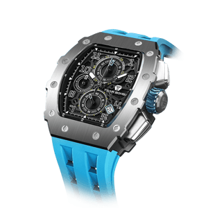 TSAR BOMBA Men's Affordable Luxury Quartz Watch | Elite Blue | Tonneau Case | Seiko Quartz Movement | 5ATM Waterproof Silicone Strap | Elemental TB8204Q