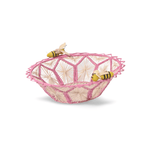 Busy Bees Handwoven Iraca Basket - Medium (8.5") / Soft Pink