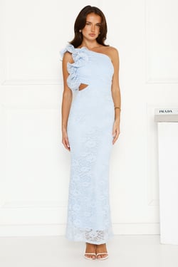 Girls Best Friend Lace One Shoulder Maxi Dress Blue