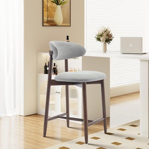 COLAMY ARLA Upholstered Wooden Scandi Minimalist Bar Stool - Gray / Set of 1