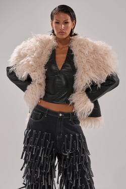 AKIRA Rosie Fur Trim Moto Jacket | Black | Size XL