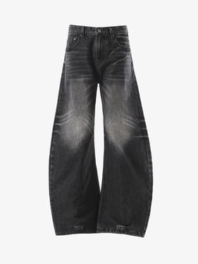 Vintage Washed Distressed Whisker Barrel Jeans - Black / 2XL