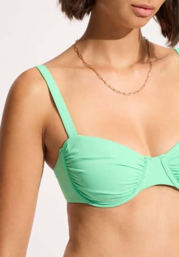 Ruched Underwire Bikini Top Mint - UK 14