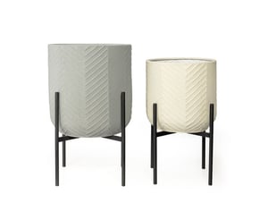 QE Home Ginkgo Metal Floor Planters (Set of 2), White
