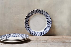 nkuku Indigo Drop Dinner Plate | Tableware | One Size | Cream & Indigo