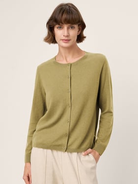 100% Extra-Fine Merino Wool Buttoned Knit Cardigan CAYLA - Avocado / L
