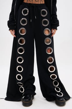 AKIRA Through The Night Wide Leg Sweatpant With Holes | Black | Size 1X/2X