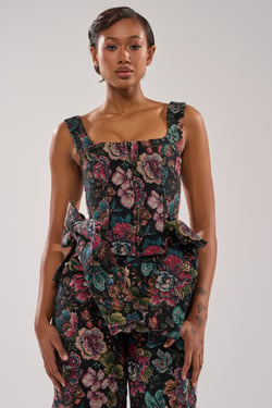 AKIRA Pretty Little Lady Brocade Corset Top | Black | Size 2X