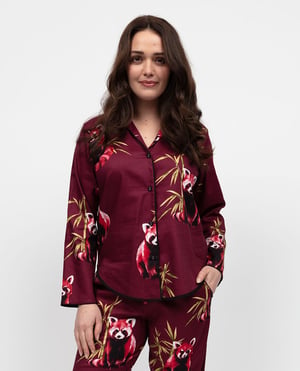 Yasmin Womens Red Panda Print Pyjama Top - 28