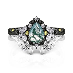 Jeulia Midsummer Night Mystery Forest Moss Agate Ring Set