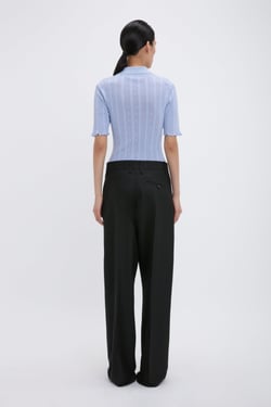 Victoria Beckham Frill Polo Top In Cloud Blue - XL - Womens