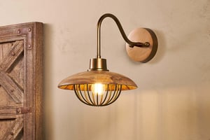 nkuku Chakai Mango Wood Wall Lamp | Lights | One Size | Natural & Antique Brass