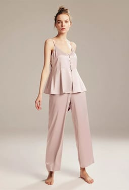 AW Satin Pajamas Ruffle Camisole Pants Set