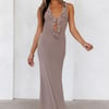 Everly Halter Mesh Maxi Dress Brown