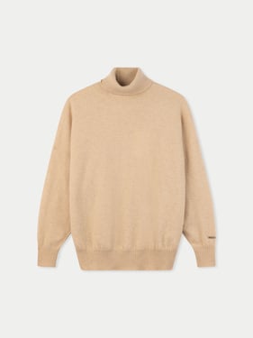 Women T-Neck Organic Color Cashmere Sweater - L-XL / Beige / WK1075-0002/0000