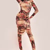 Goddiva Printed Sheer Leggings - Orange