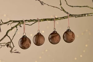 nkuku Kancha Baubles Set Of 4 | Christmas Decorations | Mocha