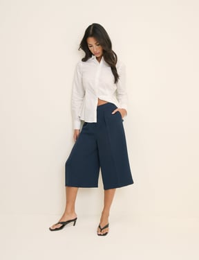 Navy High Waisted Tailored Culottes