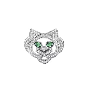 Jeulia Tiger Head Green Eyes Sterling Silver Ring