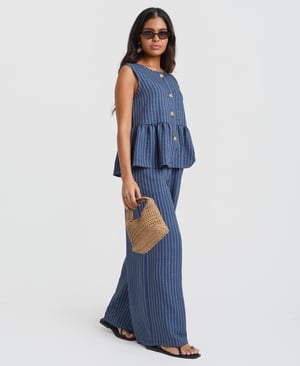 Blue Stripe Wide Leg Trousers - XL