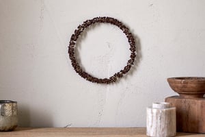nkuku Tanu Mango Wood Beaded Wreath | Christmas Decorations | One Size | Brass & Ruby