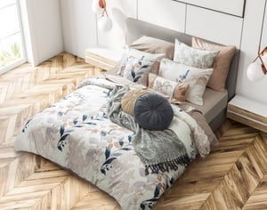 QE Home Alder Duvet Cover, TENCEL™ Lyocell, Botanical, Beige, Queen