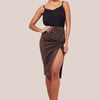 Goddiva Knot Front Thigh Split Midi Skirt - Bronze