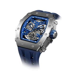 TSAR BOMBA Men's Automatic Watch | Silver Blue | Stainless Steel Case | Japanese Mechanical Skeleton Movement | Luxury Sport Wristwatch | Elemental TB8208A