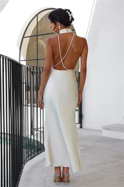 Luxurious Lady Satin Maxi Dress Cream