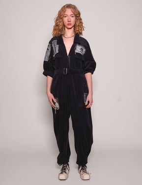Navy Corduroy Patch Jumpsuit