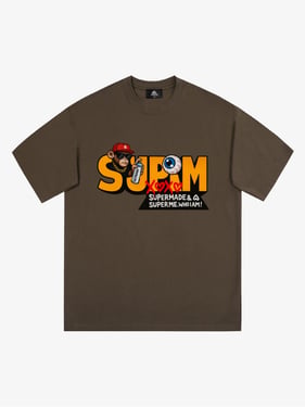 SUPM Trendy Hip-Hop Monkey Graffiti Font T-Shirt - Brown / XXL