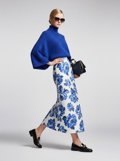 Electric Blue Relaxed-Fit Knit Sweater with Perkins Collar • BYMANYC ® New York