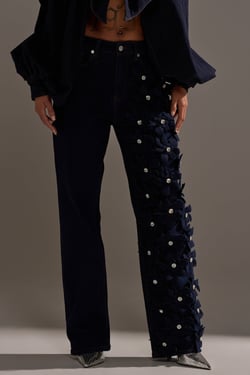 AKIRA Floral Fields Applique Denim Pants With Rhinestones | Size 1X