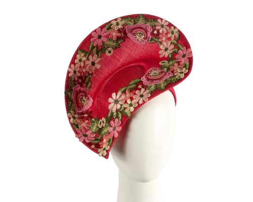 Floral Embroidered Red Fascinator by Fillies Collection