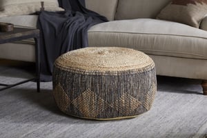 nkuku Kapil Jute Round Pouf | Seating | One Size | Charcoal