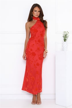 Bloomlight Halter Maxi Dress Red