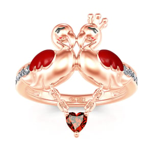 Jeulia "Sweet Love" Flamingo Couple Sterling Silver Dangle Ring