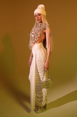 AKIRA All Of The Glamour Slinky Maxi Skirt | White | Size XL