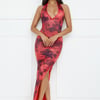 Watermelon Splash Halter Mesh Maxi Dress Red