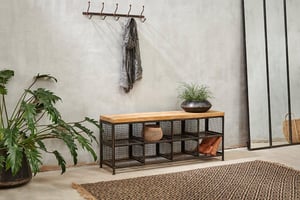 nkuku Hasa Industrial Storage Bench | Seating | One Size | Iron & Mango Wood