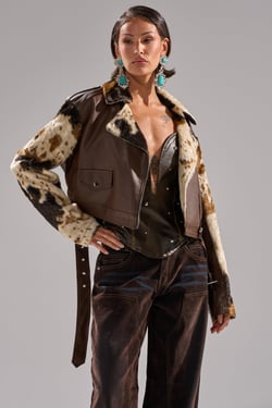 AKIRA Out West Cropped Moto Jacket | Brown | Size XL